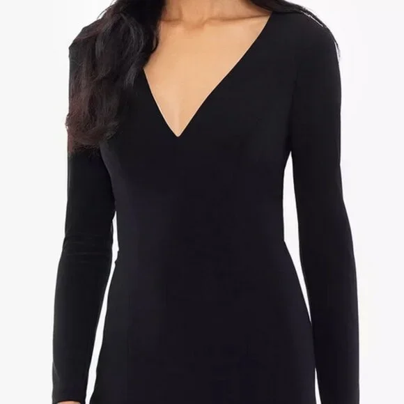 Xscape Black Nude V-Neck Long Sleeve Gown